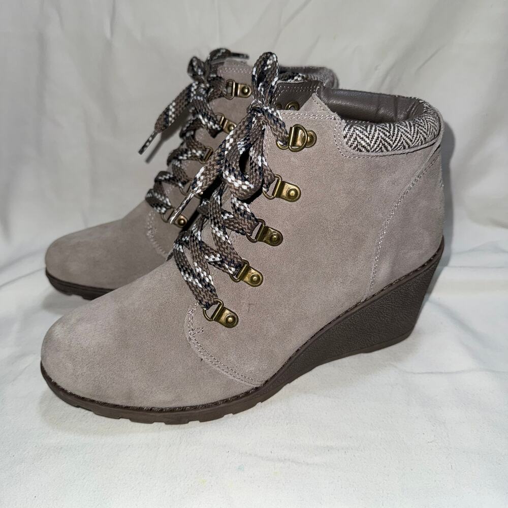 Skechers BOBS Tumble Weed Urban Rugged Suede Wedge Ankle Booties 33300 Brown 8.5